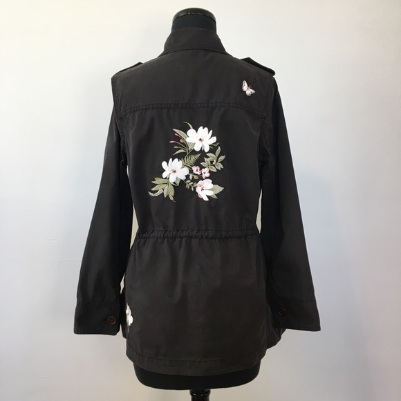 NWOT Kate Spade Floral Four Pocket Army Jacket In Black, XS - Picture 4 of 16